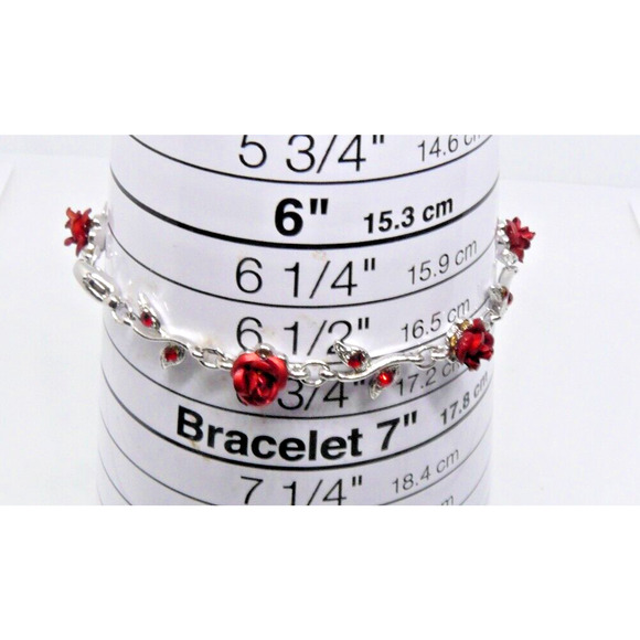 Red ROSE FLOWER~ made with Swarovski Crystal Floral Bridal Wedding Bracelet SEE - Picture 5 of 6